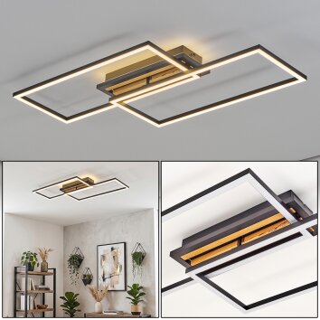 Flache LED Deckenleuchte Velani mit Rahmen und Holzlamellen, 3000 Kelvin warmweiß
