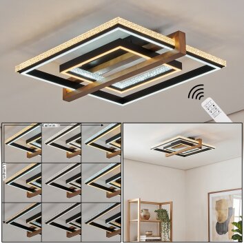 Selani LED Deckenleuchte aus Holz und Metall, eckige Deckenlampe mit Fernbedienung