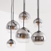 Koyoto Hängeleuchte Holz mit Rauchglas-Kugelschirmen, 6-flammig, ø 15/20/25 cm