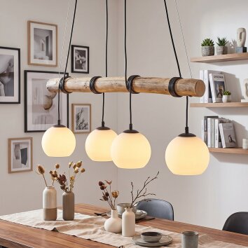 Koyoto Holzstab Pendelleuchte aus Eukalyptusholz, Länge 80 cm, 4-flammig