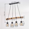 Gondo Holzstab Pendelleuchte 4-flammig mit Metallkäfig-Schirm, Länge 80 cm