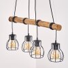 Holzstab-Hängeleuchte Gondo mit schwarzen Käfigschirmen, für den Esstisch, Kabel wickelbar