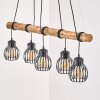 Esstisch-Hängeleuchte Oravi mit Holzstab und 5 schwarzen Käfigschirmen, Länge 100 cm, E27