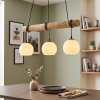 Holzstab-Hängeleuchte Koyoto mit drei weißen Glasschirmen, Kabel um den Holzstab wickelbar