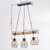 Gondo 3-flammige Holzstamm-Pendelleuchte mit Metallkäfig-Schirmen, Länge 60 cm