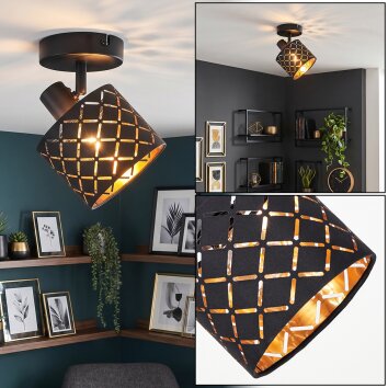 Deckenspot Tallaboa mit symmetrischem Schlitzgitter, gold-schwarzem Schirm, E14