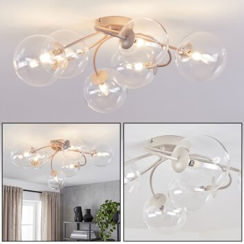Moderne Kugelleuchte Chehalis mit geschwungener Cluster-Konstruktion, 6 klare Glasschirme