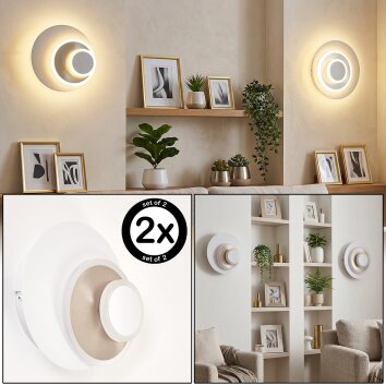 LED Wandleuchte Lemik, 2er-Set, Ringrelief, verstellbar, 3000 Kelvin warmweiß