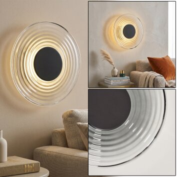 LED Wandleuchte Liriel, klar-rauchfarbener Glasschirm mit Rillen, 3000 Kelvin warmweiß