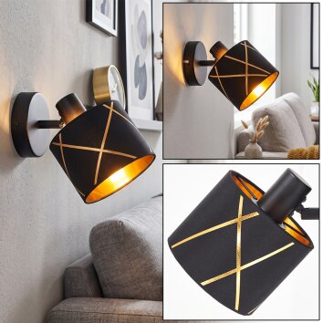 Retro-Wandspot Opatija mit schwarz-goldenem Lampenschirm, dreh- und schwenkbar, für die Couch