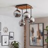 Naturfarbene Boho-Kugel-Deckenleuchte Koyoto mit 4 Rauchglas-Schirmen ø 15 cm
