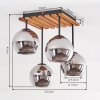 Naturfarbene Boho-Kugel-Deckenleuchte Koyoto mit 4 Rauchglas-Schirmen ø 15 cm