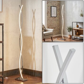 Velix geschwungene LED Stehlampe, silberfarben, 143 cm, mit Fußschalter