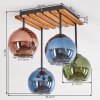 Koyoto Kugel-Deckenleuchte aus Tannenholz, 4-flammig, bunte Glasschirme
