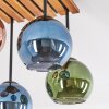 Koyoto Kugel-Deckenleuchte aus Tannenholz, 4-flammig, bunte Glasschirme