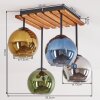 Kugel-Deckenleuchte Koyoto mit 4 bunten Glasschirmen, Holzlamellen-Abdeckung