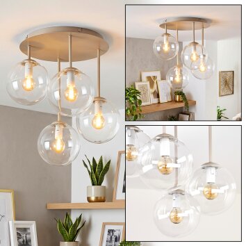 Gastor Kugel-Deckenleuchte mit klaren Glasschirmen Ø 15 cm, sandfarben, 4-flammig