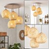 Boho-Style Kugelleuchte Basto mit 4 naturfarbenen Bambusschirmen im Rautengeflecht, E14