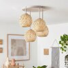 Boho-Style Kugelleuchte Basto mit 4 naturfarbenen Bambusschirmen im Rautengeflecht, E14