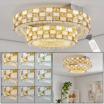 Seloria dimmbare LED Deckenleuchte mit Fernbedienung, Glasschirm in Bernsteinfarben-Klar