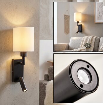 Turil LED Wandleuchte mit weißem Stoffschirm und drehbarer Leseleuchte