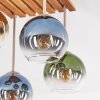 Koyoto Deckenleuchte mit bunten Glasschirmen ø 15 cm, Tannenholz-Lamellen