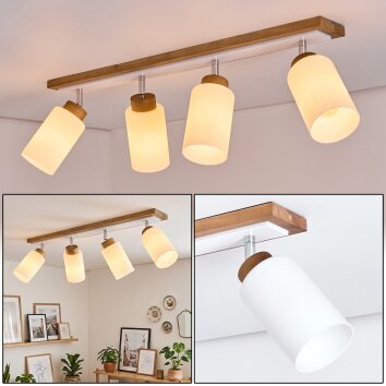 Alvorn 4-flammige verstellbare Deckenleuchte mit weißem Glasschirm, Holz-Metall