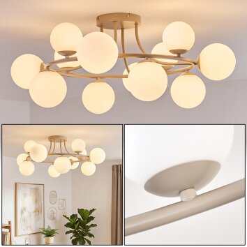 Chehalis Deckenleuchte mit weißen Glaskugeln, 12-flammig, Sand, ø 76 cm