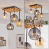 Koyoto Deckenleuchte Holz Glas, 4-flammig mit Riffelglas-Kugelschirmen, Boho