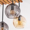 Koyoto Deckenleuchte Holz Glas, 4-flammig mit Riffelglas-Kugelschirmen, Boho