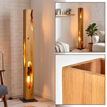 Boho Stehleuchte Sernadelo aus Holz in Naturfarben mit geschwungenen Lichtöffnungen