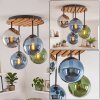Holz-Deckenleuchte Gastor mit 4 bunten Glasschirmen in Blau, Grün, Chrom und Rauchfarben