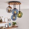 Holz-Deckenleuchte Gastor mit 4 bunten Glasschirmen in Blau, Grün, Chrom und Rauchfarben