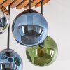 Holz-Deckenleuchte Gastor mit 4 bunten Glasschirmen in Blau, Grün, Chrom und Rauchfarben