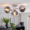 Moderne Cluster-Deckenleuchte Koyoto mit drei Glasschirmen in Chrom, Rauchfarben und Klar