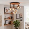 Boho-Cluster-Deckenleuchte Gastor mit Holzlamellenplatte und 5 klaren Glasschirmen