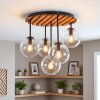 Boho-Cluster-Deckenleuchte Gastor mit klaren Glasschirmen und naturfarbener Holzplatte