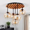 Boho Cluster-Deckenleuchte Koyoto mit 5 klaren und bernsteinfarbenen Glasschirmkugeln
