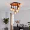 Boho Cluster-Deckenleuchte Koyoto mit 5 klaren und bernsteinfarbenen Glasschirmkugeln