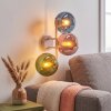 Retro-Kugel-Wandleuchte Gastor mit drei bunten Glasschirmen in Blau, Grün und Kupferfarben