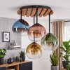 Cluster-Deckenleuchte Koyoto im Boho Style mit Holzlamellenplatte in Naturfarben