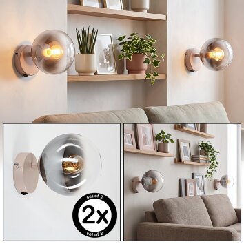 Sandfarbene moderne Kugel-Wandleuchte Gastor im 2er-Set mit E14-Fassung