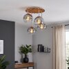 Cluster-Deckenleuchte Koyoto mit 4 Rauchglas-Schirmen und Holzlamellen-Abdeckung