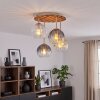 Boho-Cluster-Deckenleuchte Koyoto mit Holzlamellen-Abdeckung und 4 Flammen