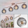 Moderne Kugel-Deckenleuchte Koyoto mit 4 rauchfarbenen Glasschirmen