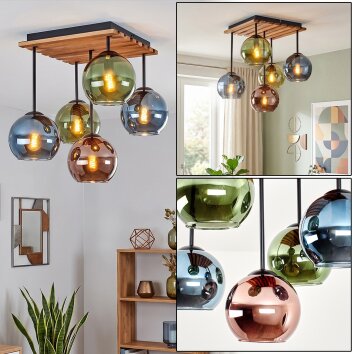 Cluster-Deckenleuchte Koyoto im Boho Style mit 5 bunten Kugelschirmen, E14