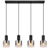 NOWA Jack längliche Pendelleuchte für Esstisch, 4-flammig, klar-rauchfarbene Glasschirme, Länge 74 cm