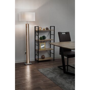 NOWA Forest Stehleuchte E27 in Holzoptik mit beigem Stoffschirm, Schalter, dimmbar, 150 cm