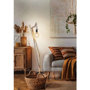 NOWA Nerida moderne Holzast-Stehlampe mit Seil, Schalter am Kabel, E27, 40 Watt, 150 cm, IP20