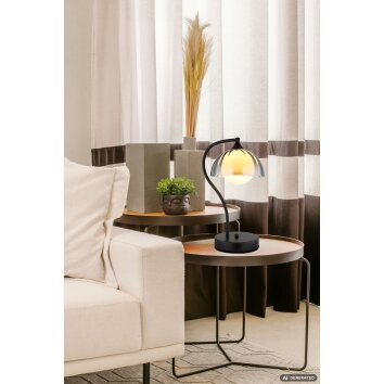 NOWA Eva Tischlampe G9 mit rauchfarben-weißem Glasschirm, Schalter am Kabel